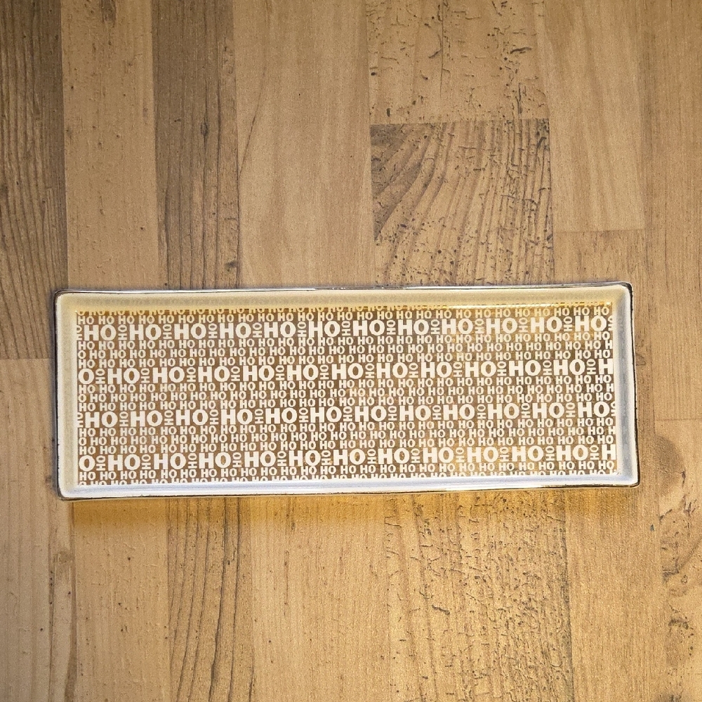 Ceramic Christmas Display Tray With Faux Gold Painted Detail